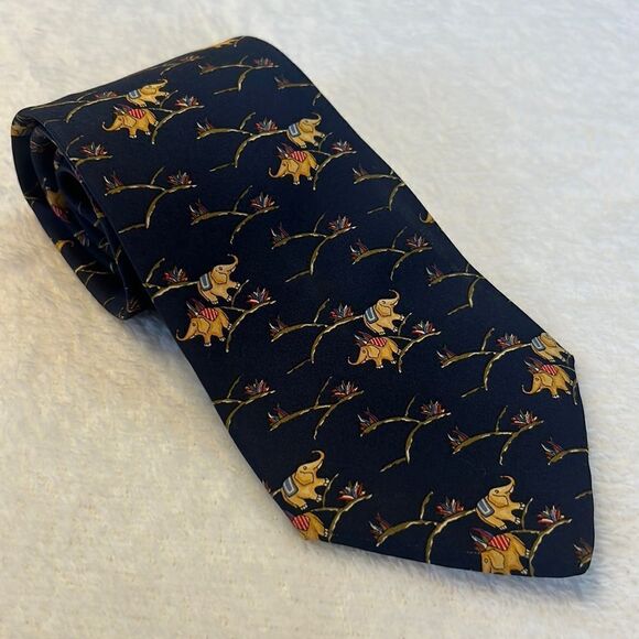 Salvatore Ferragamo Elephant Print Silk Tie - Picture 1 of 10